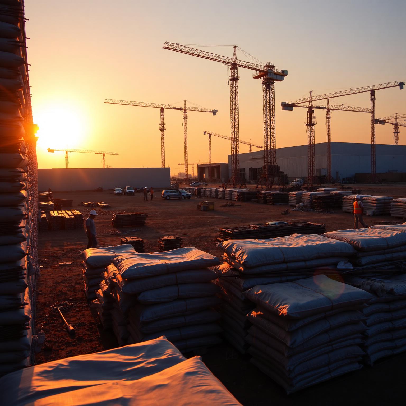 Construction yard at sunset